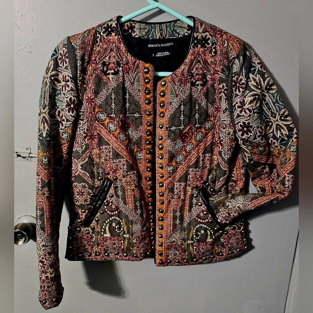 Womens Anthropology Hemant & Nandita Bohemian Embrod. Studded Jacket size Sm - Picture 3 of 9